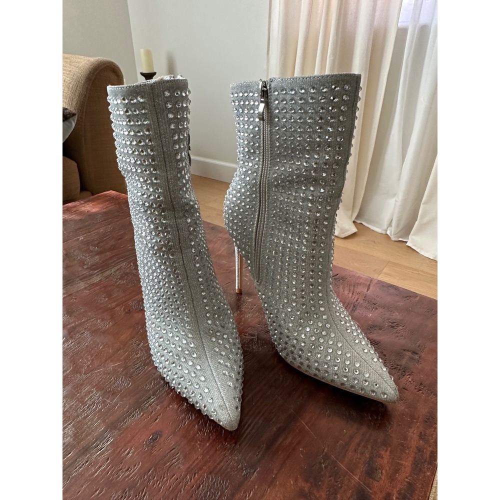 ELDITAS Silver Rhinestone Glam Ankle Boots - Size 8M -‎ Sparkle Stilettos